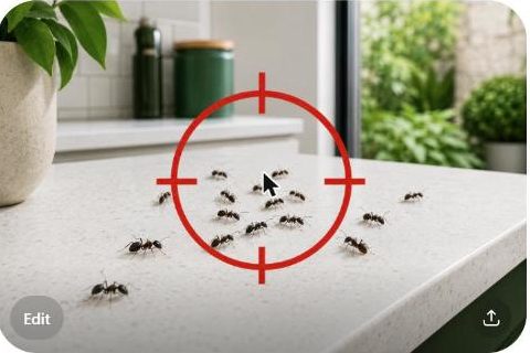 Black garden ants on a kitchen worktop targeted for ant control in Ireland by Raptor Pest Control